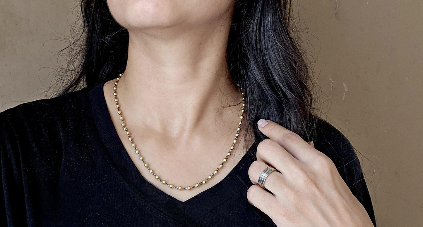 4 mm Ball n Chain Necklace with blackened gold links, Vintage Edwardian Antique necklace, Anniversary Gift, necklace for women