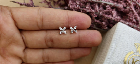 Marquise moissanite floral studs for women, earrings for girls, flower studs, dainty everyday studs, petite studs