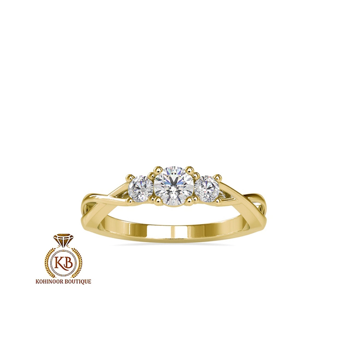 3 stone Vintage twisted band, Moissanite Engagement\Wedding\Mother Ring in 18k\14k\10k Gold