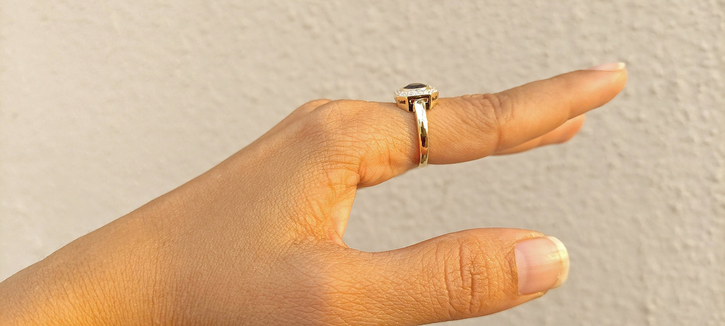 Lab Blue Sapphire with Moissanite Halo Engagement Ring, Proposal Ring, Ring for Mother, Anniversary Gift for wife