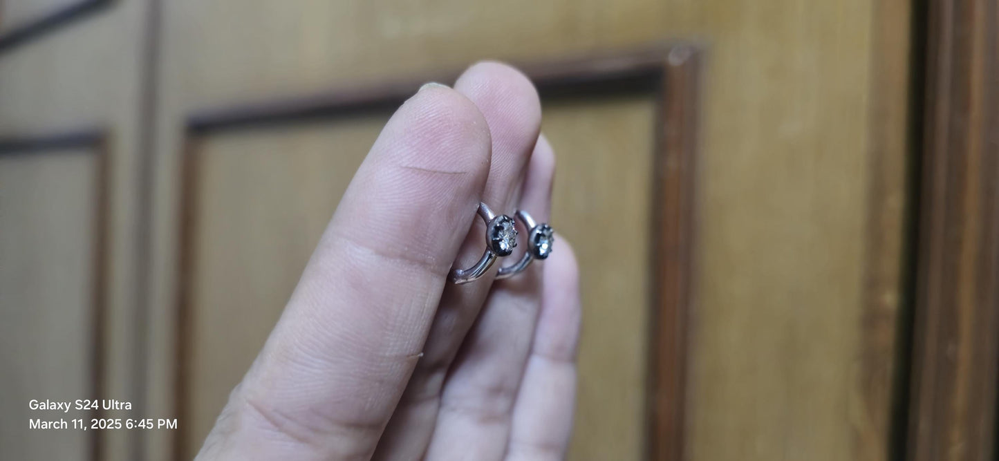 Georgian Victorian Style Moissanite Hoops, Georgian cut down Button back huggie, Blackened Gold Stud Earrings, Wedding Earring.