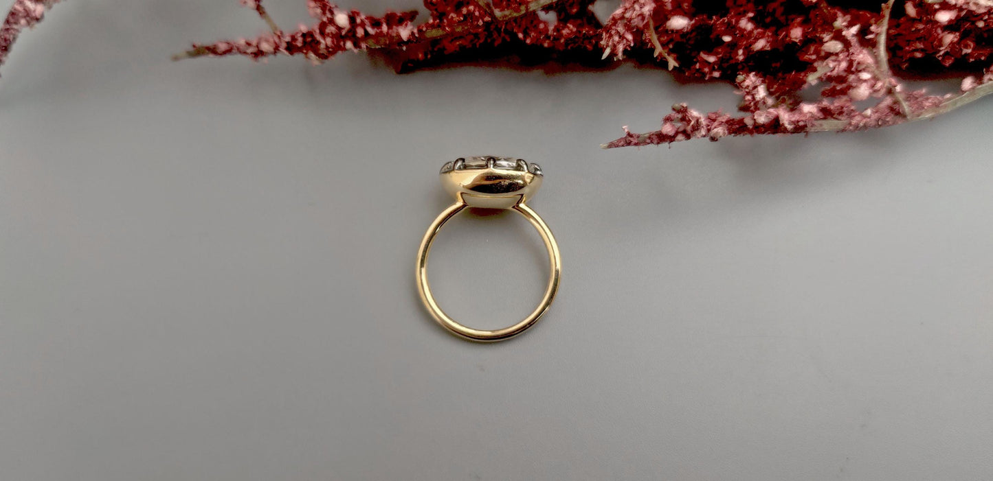 East west set Oval Moissanite Button Back Georgian Cut Down Set Solitaire Engagement ring, blackened gold ring ring for women, Ring for her.