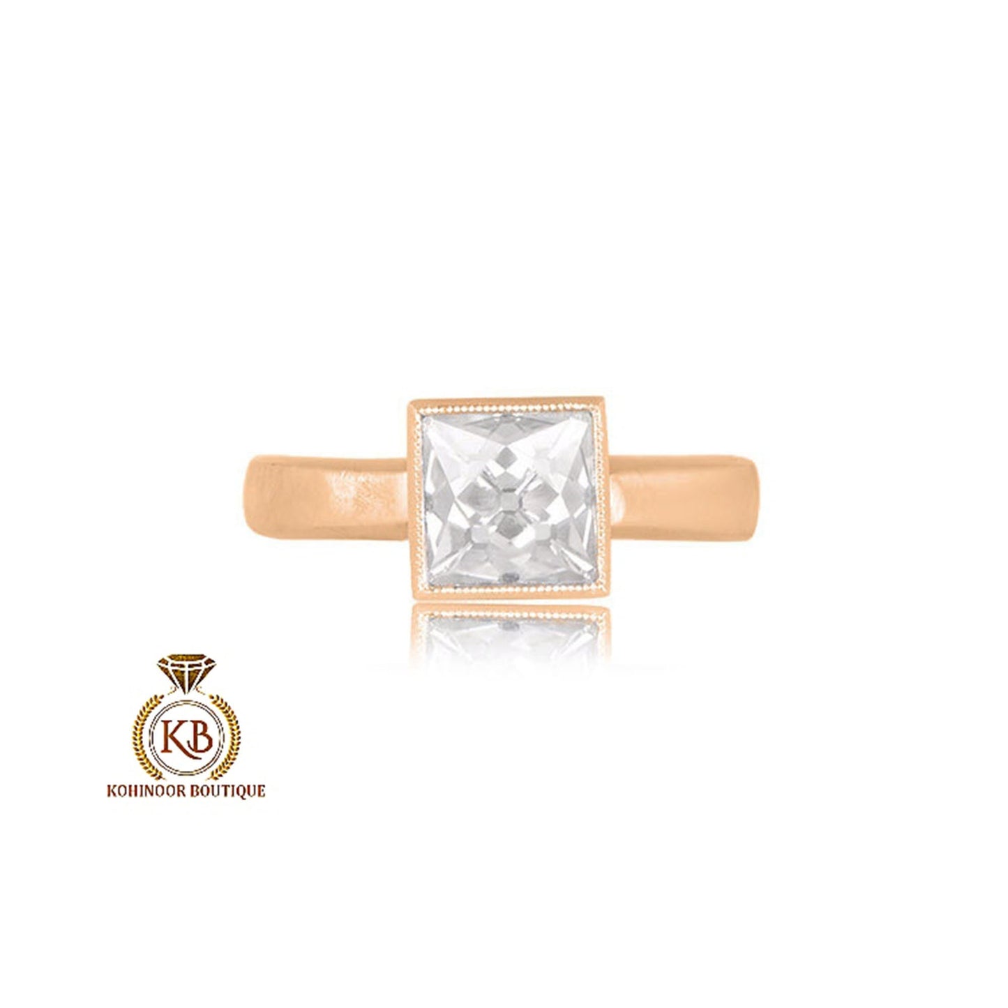 French cut Moissanite Bezel set Solitaire Engagement ring in 18k\14k\10k White\Yellow\Rose Gold