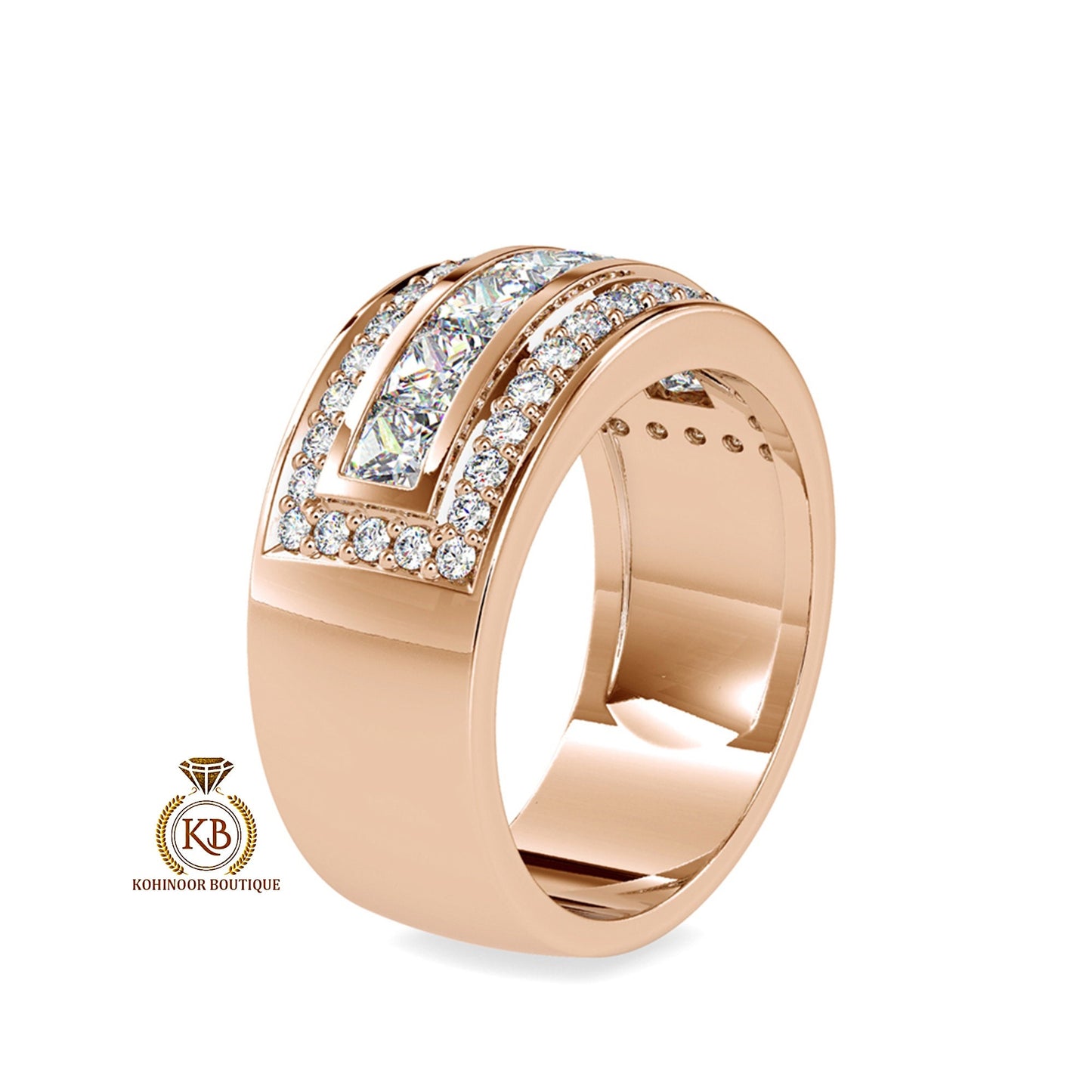 Channel set Princess & Round Cut Moissanite Engagement\Proposal\Anniversary\Wedding Ring for Men\Women\Unisex Band