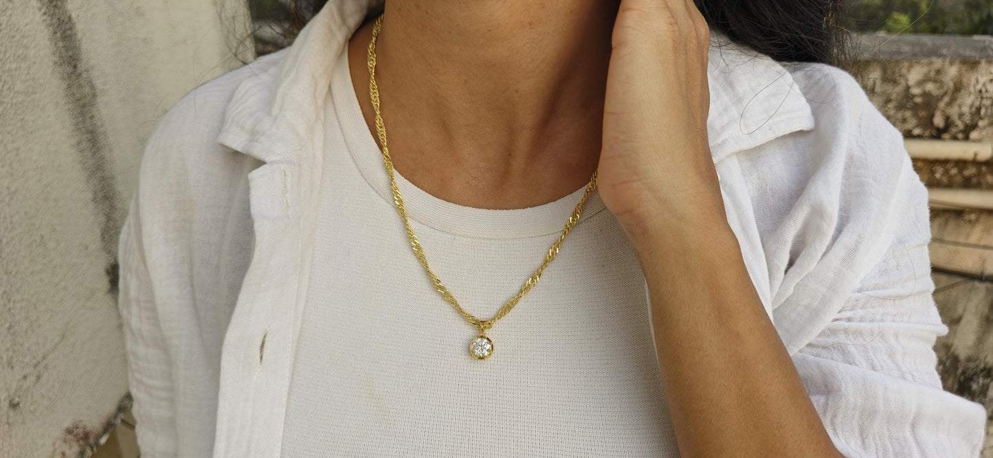 Round Cut Lab grown diamond Pendant, Collet set Georgian cut down Button back set Pendant without chain, pendant for women, gift for women