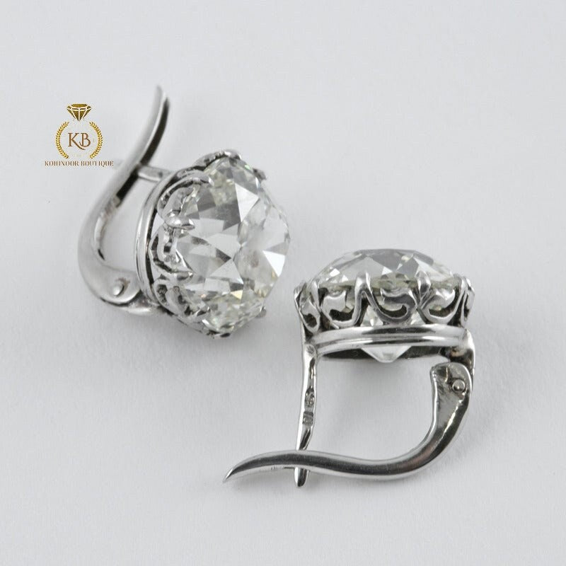 Antique Cushion Old Mine-Cut OMC Moissanite Leaver Back Earrings studs , Circa 1910's earrings 18k\14k\10k White\Yellow\Rose Gold