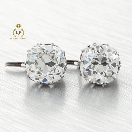 Antique Cushion Old Mine-Cut OMC Moissanite Leaver Back Earrings studs , Circa 1910's earrings 18k\14k\10k White\Yellow\Rose Gold