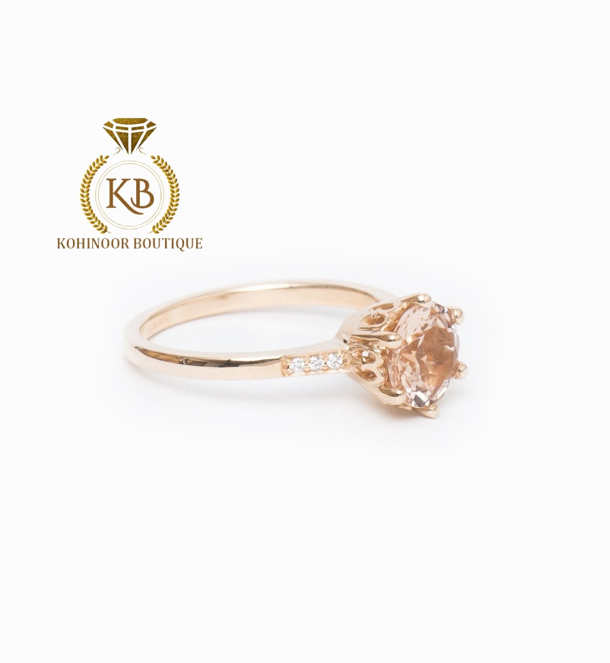 Peach Morganite moissanite solitaire diamond Engagement/Bridal/wedding/propose/anniversary Ring, 18k\14k White\Yellow\Rose Gold