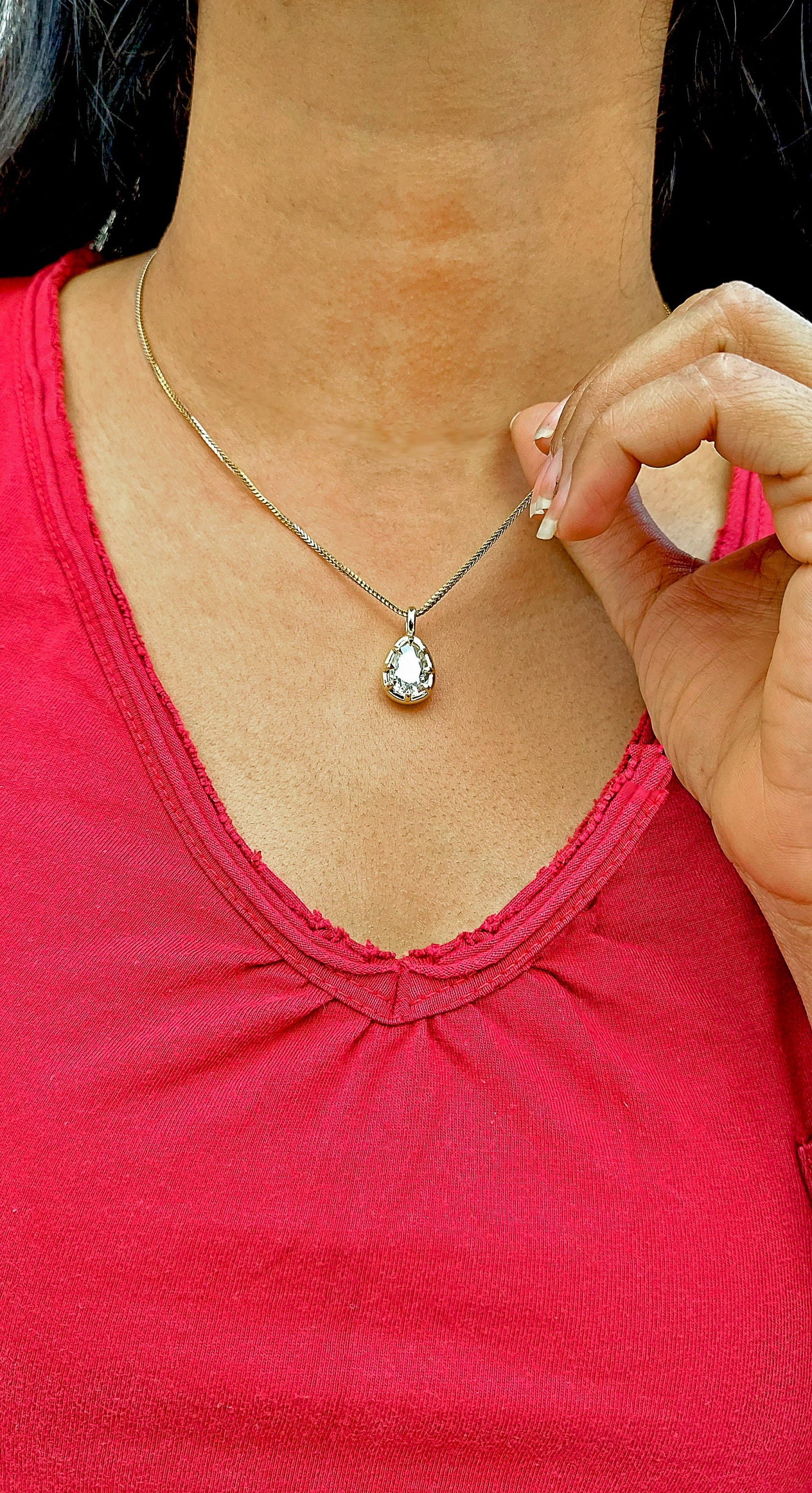 Old Mine Pear cut OMC, Antique Pear Georgian cut down set Solitaire Moissanite Pendant without chain, Pendant for women, gift for mother