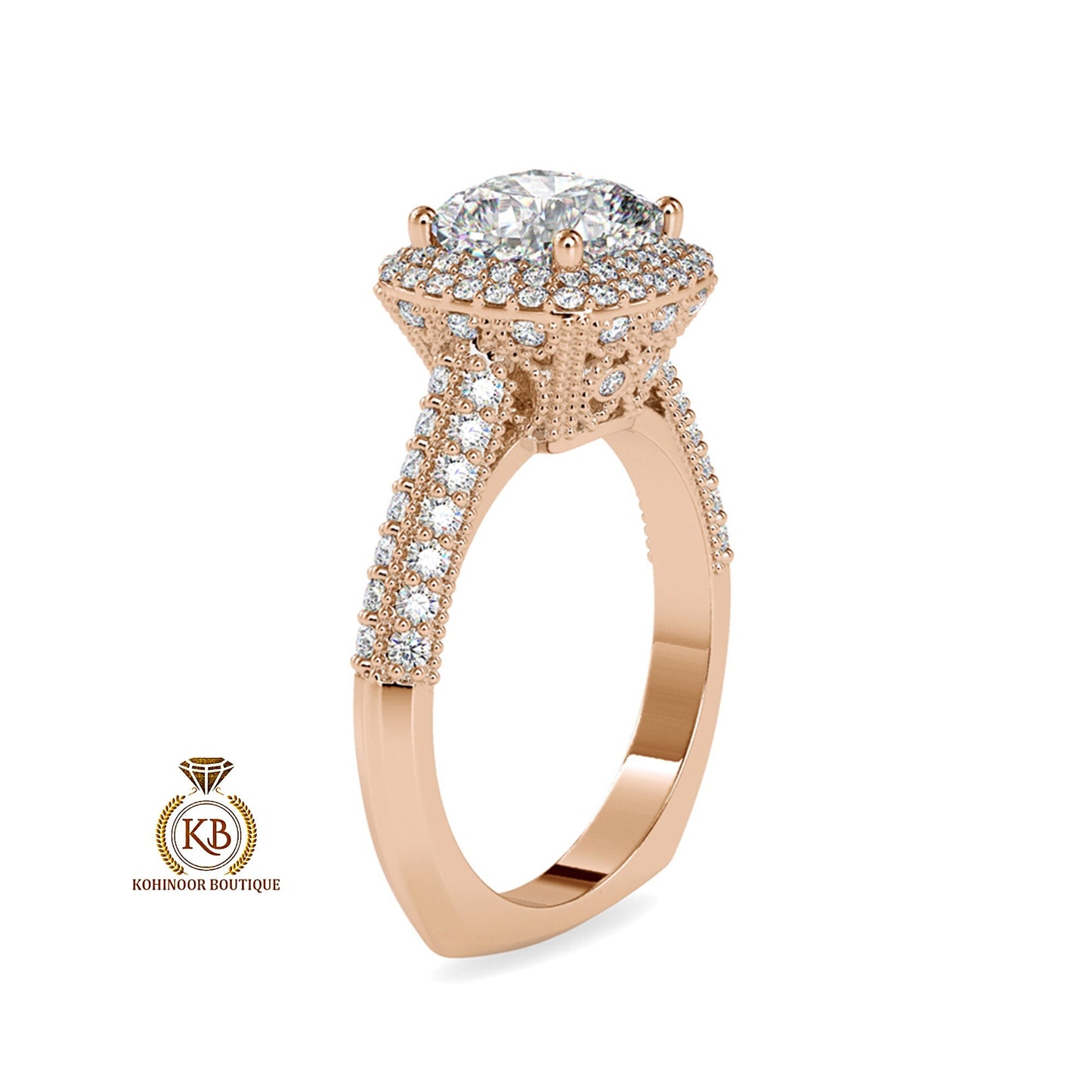 Vintage Cushion Cut Cathedral set Moissanite Double Halo double side pave milgrain pave basket and band art deco Engagement ring