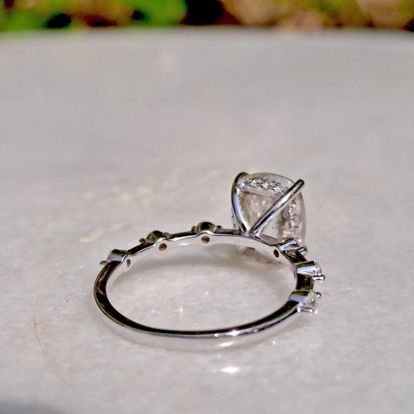 Cushion cut Hidden Halo Moissanite Engagement Ring , Solitaire Engagement ring, Ring for her, distance band, ring for women