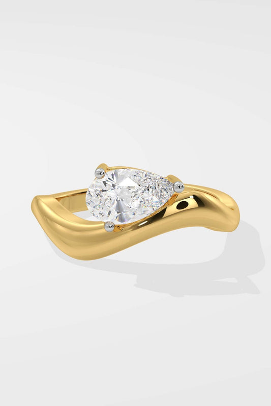 East-West Floating Pear Cut Moissanite Solitaire Engagement Ring, Right hand ring, Cocktail Ring, Ring for her, ring for women