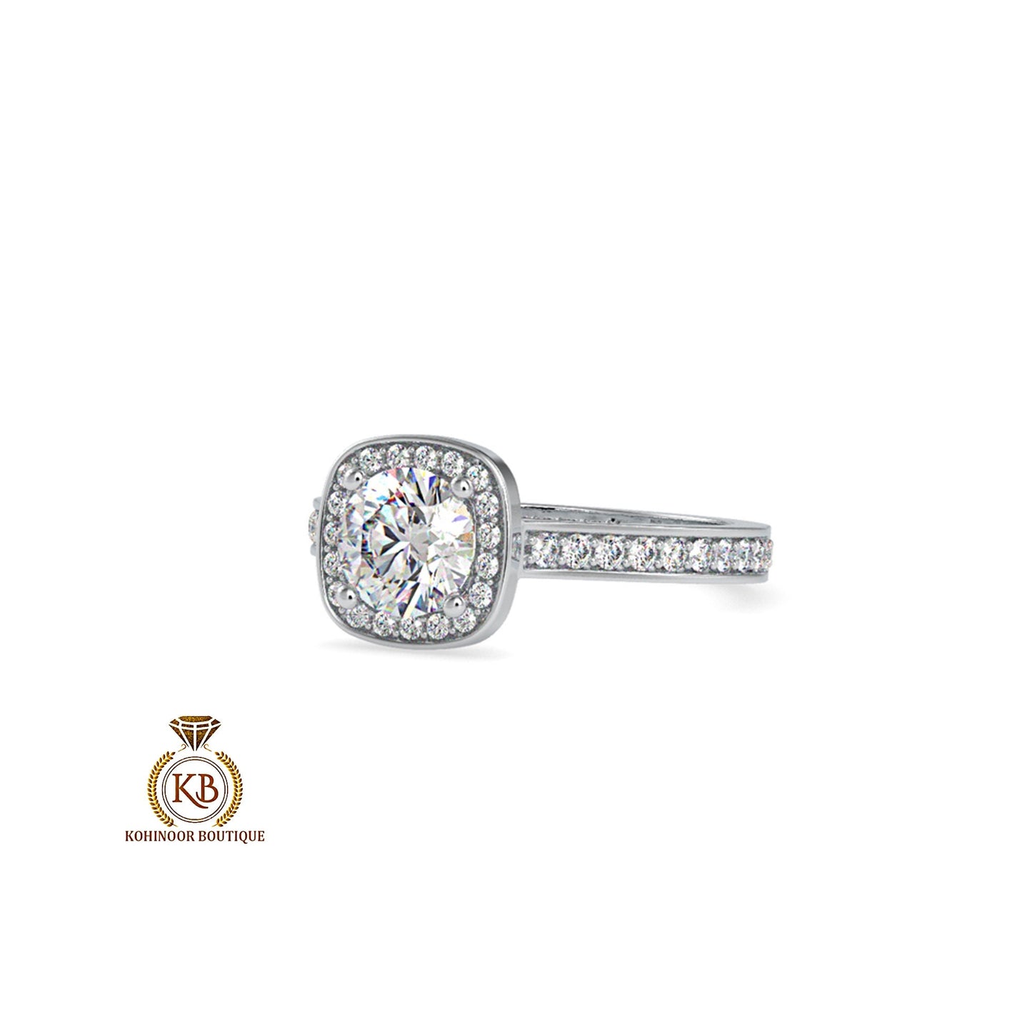 Cathedral set Round Cut Halo with Floral basket and side pave Moissanite Solitaire Engagement ring, Right-hand Ring, Gift for wife, mother.