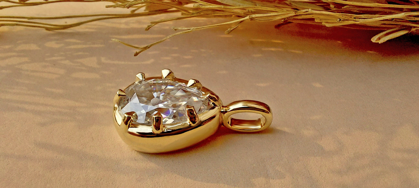 Old Mine Pear cut OMC, Antique Pear Georgian cut down set Solitaire Moissanite Pendant without chain, Pendant for women, gift for mother