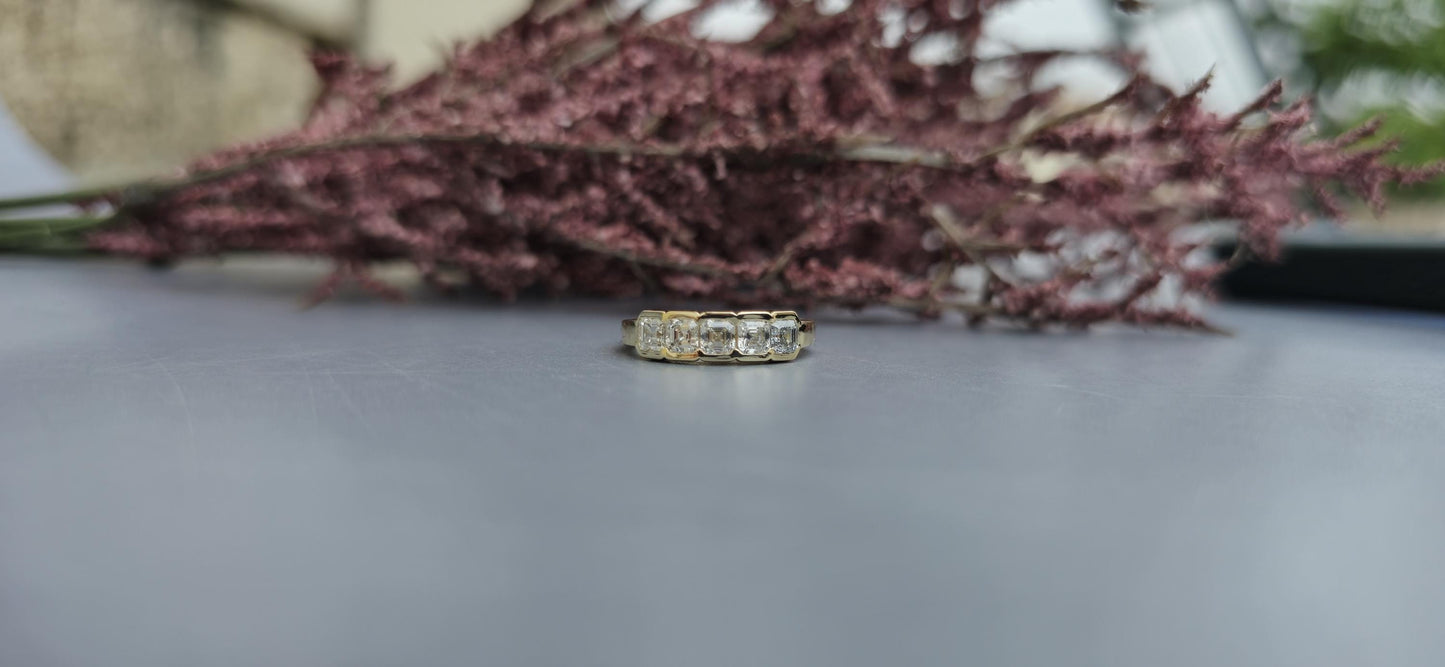 5 stone half bezel set cushion cut moissanite band, 5 stone anniversary band, 5 stone ring, ring for women, ring for her, gift for wife