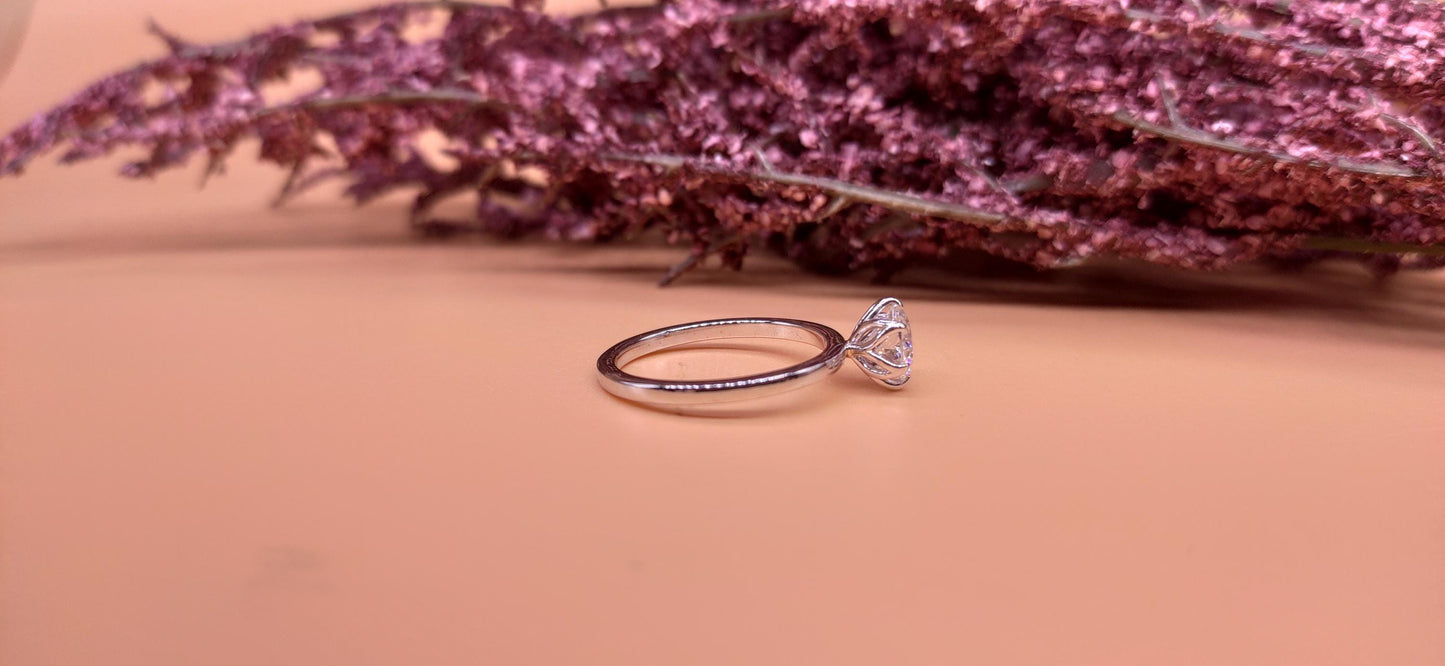 Tulip Lotus Prong Round Moissanite Solitaire Engagement Ring, flower basket  Promise\proposal Ring.
