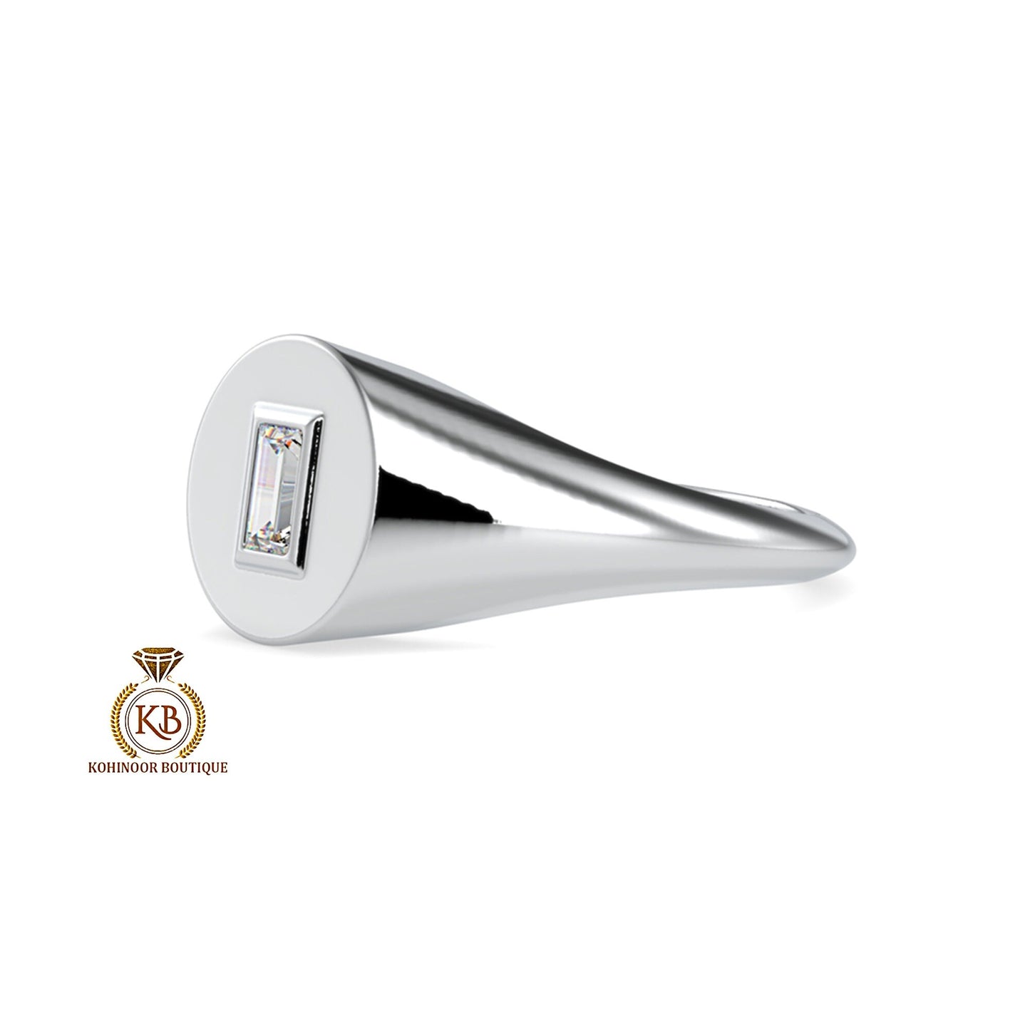 Baguette Cut Moissanite Signet ring, Gypsy Set engagement proposal ring ,Men\Women\Unisex\Gender Neutral ring, wedding band