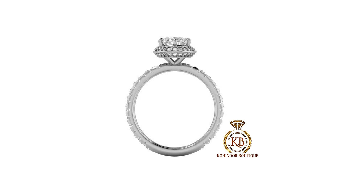 Vintage Oval Moissanite hidden double halo with U pave band Solitaire Engagement\Proposal\Anniversary\Promise Ring in 18k\14k\10k