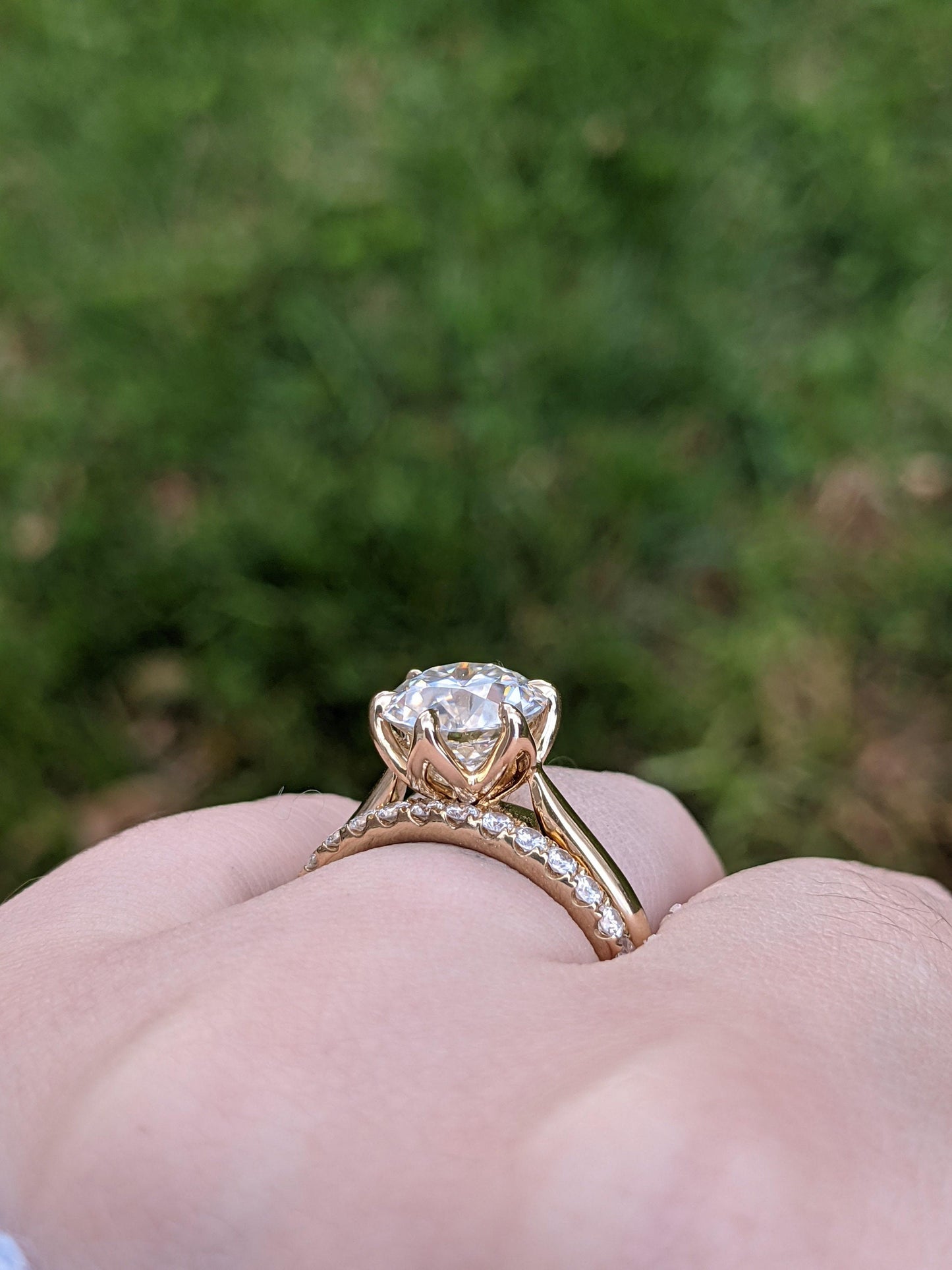 Round Old European Cut OEC Tulip Lotus Prong Bezel Cathedral Set Moissanite Solitaire Engagement Ring, flower basket  Promise\proposal Ring.