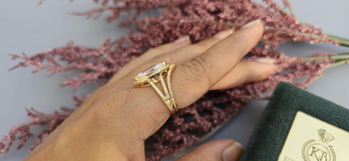 Marquise Cut Halo Moissanite Engagement Ring, Wedding Bridal Set, Anniversary gift for wife, Ring for women