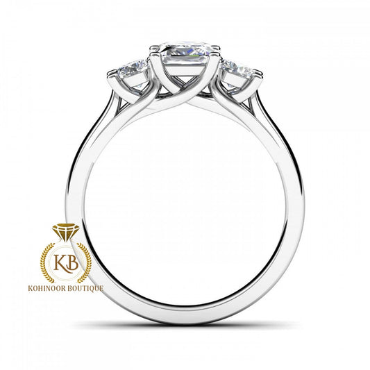 Trellis Set Princess cut and Round Moissanite Trilogy 3 stone engagement ring in 10k\14k\18k White\Rose\Yellow Gold