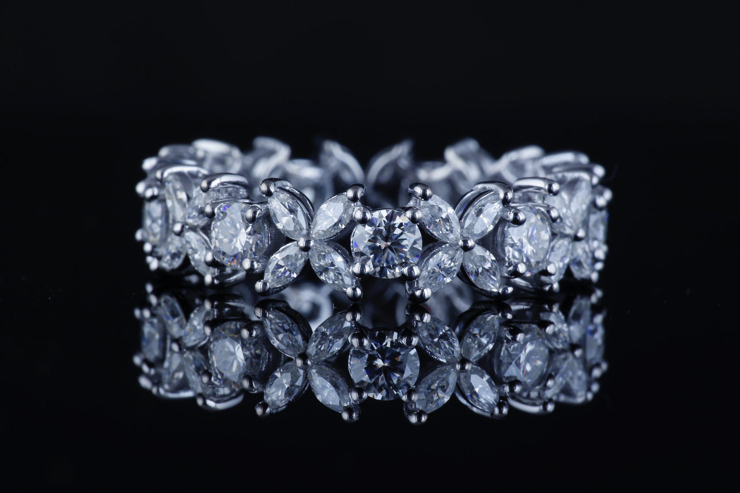 Marquise Alternating Moissanite eternity wedding band, Bridal stackable, Anniversary gift for wife, Right hand ring