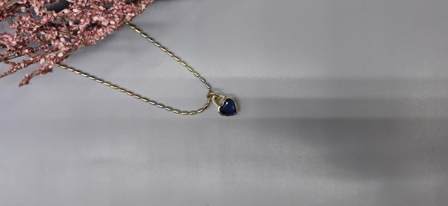 Heart Shaped bezel set Lab grown Sapphire pendant with lab grown diamond pave bail, dainty wedding pendant for women girls