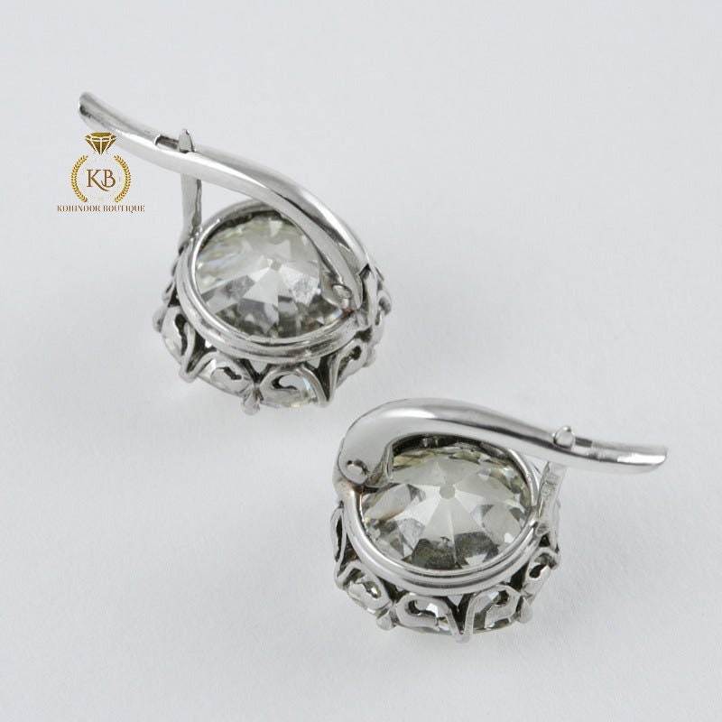 Antique Cushion Old Mine-Cut OMC Moissanite Leaver Back Earrings studs , Circa 1910's earrings 18k\14k\10k White\Yellow\Rose Gold