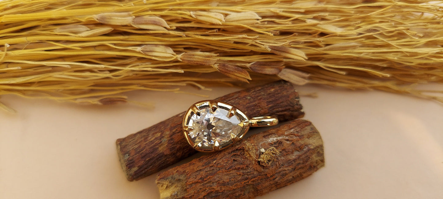 Old Mine Pear cut OMC, Antique Pear Georgian cut down set Solitaire Moissanite Pendant without chain, Pendant for women, gift for mother