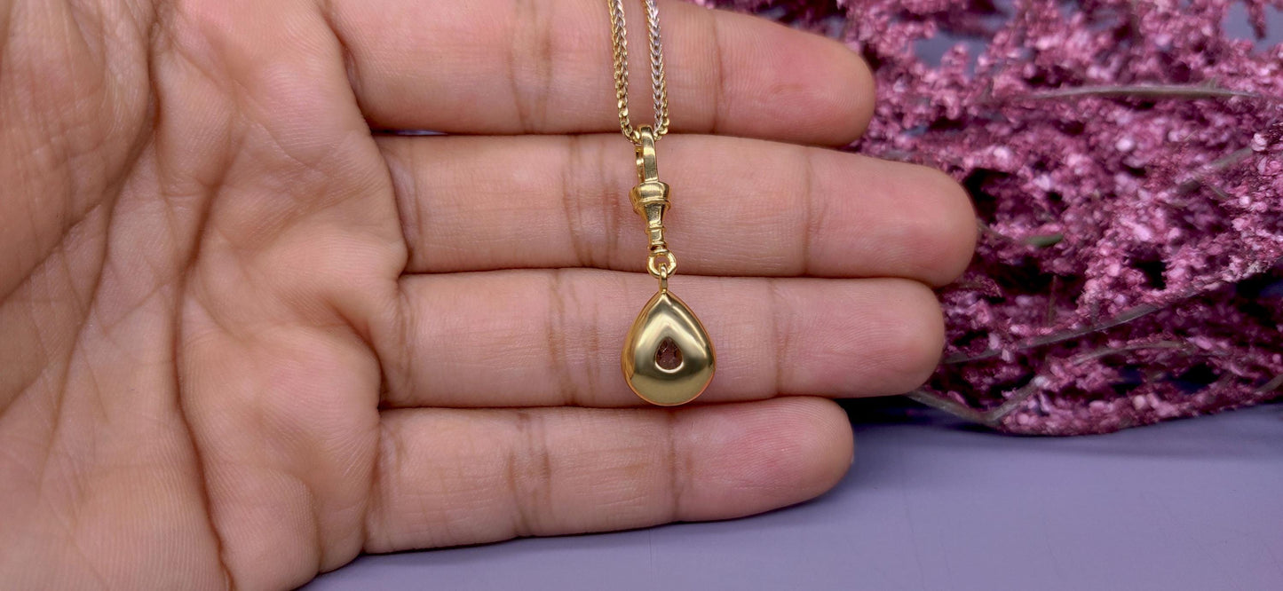 Old Mine Cut Antique Chubby Pear Cut Moissanite Swivel Clasp Pendant,Collet set Georgian cut down set Pendant without chain, Wedding Pendant