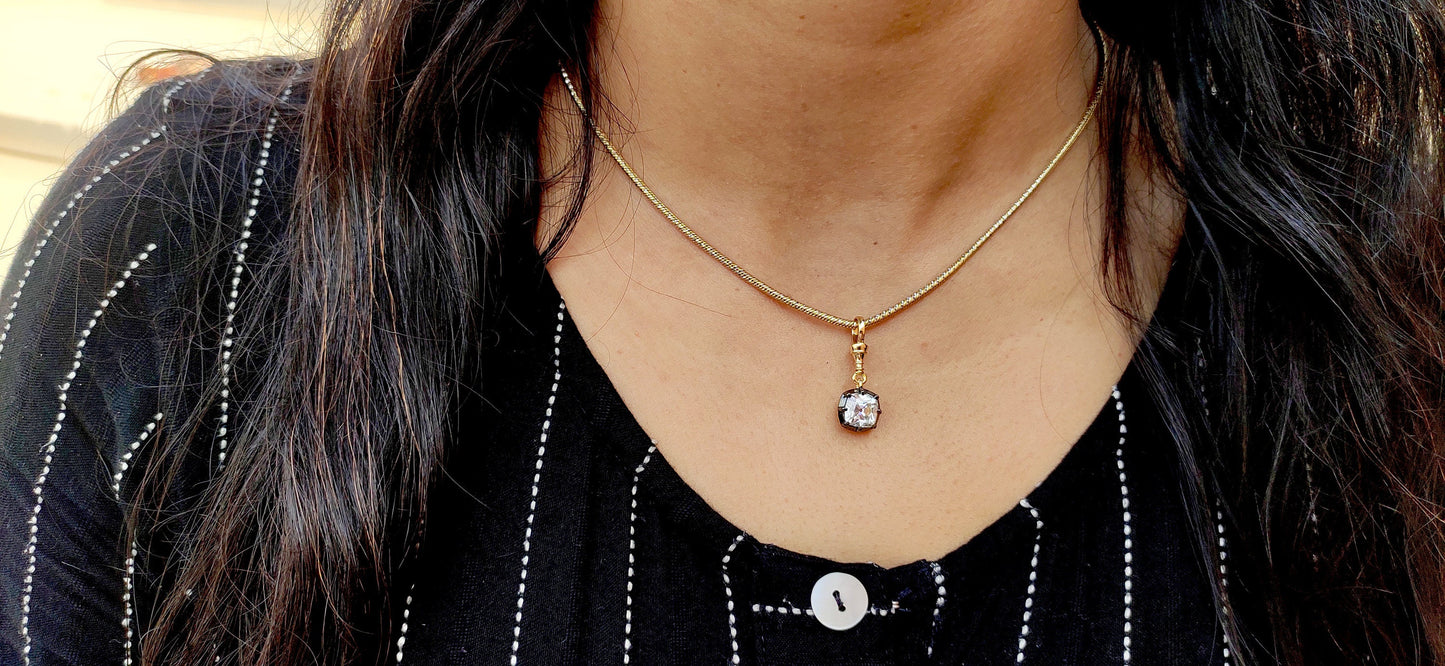 Old Mine Cut Cushion Cut Moissanite Pendant, Collet set Georgian cut down set Pendant without chain, Wedding Pendant