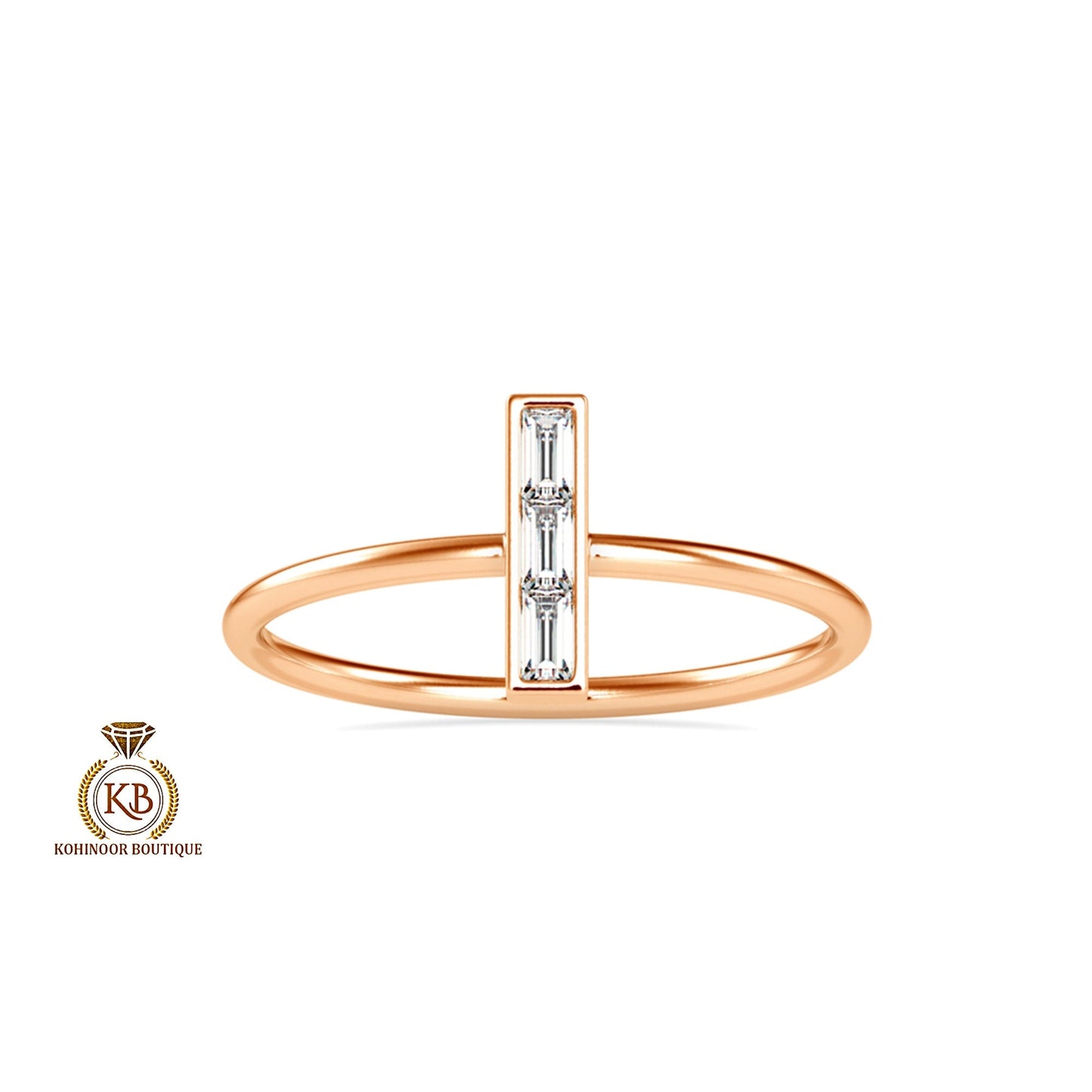Baguette Moissanite 3 stone engagement, Chic statement ring, minimalist daily wear right hand ring, boho stackable ring