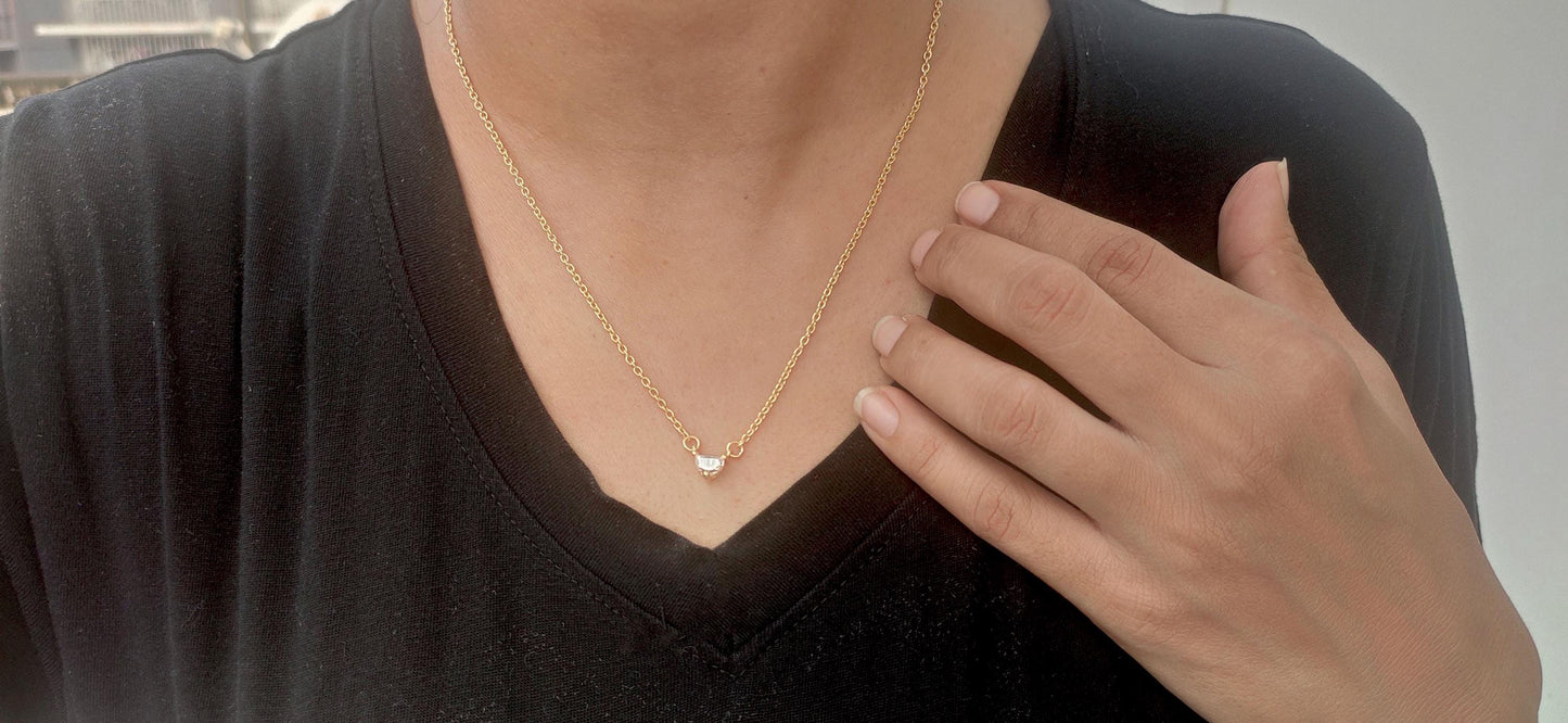 Half moon Moissanite Pendant with 18 inch cable chain, Pendant necklace for girls women, Gift for her, anniversary gift for wife