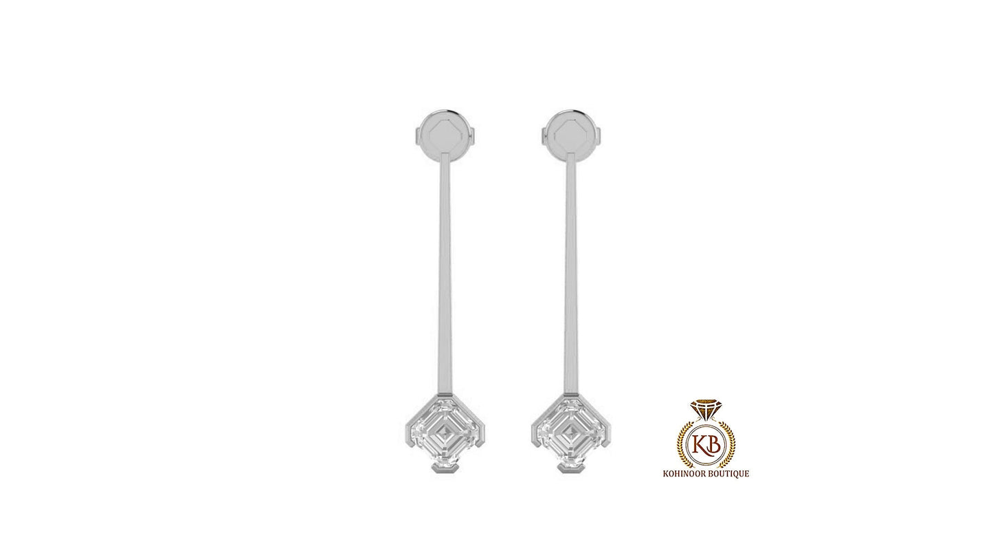 Asscher Octagonal Cut Kite Set Moissanite Hang on a Dangler Drop Screw Back Earrings for women, Party Earrings, Statement Earrings