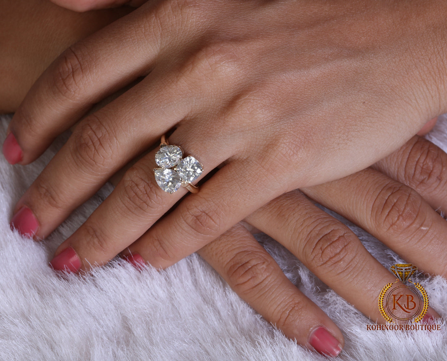 Oval Pear and Cushion Trilogy moissanite 3 stone Engagement Ring, Ring for her, Gift for Her, Right hand ring