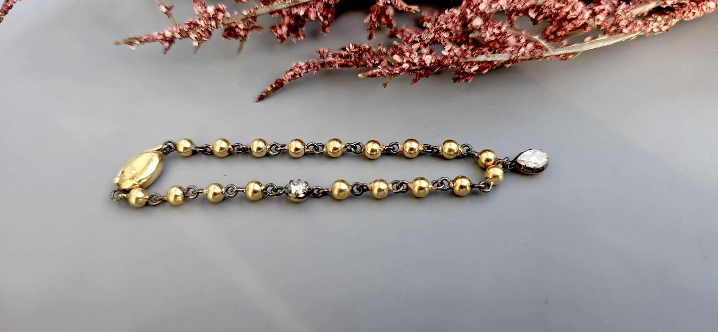 Ball n chain blackened gold button back moissanite stackable bracelet with 2 charms of your choice, mention charm shape in personalization