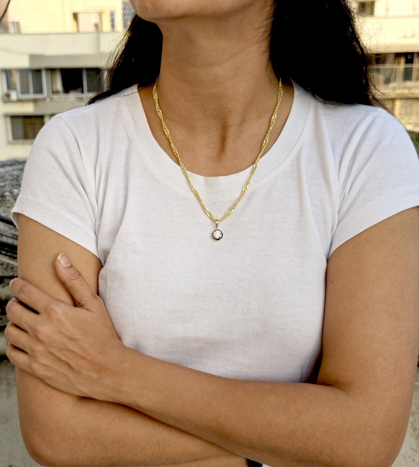 Round Cut Moissanite Pendant, Collet set Georgian cut down Button back set Pendant without chain.