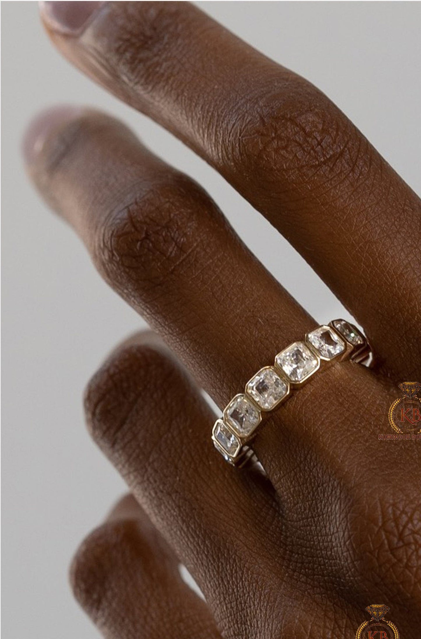 Asscher Moissanite eternity band, Full Half eternity wedding band, stackable band, wedding anniversary gift for wife, ring for women