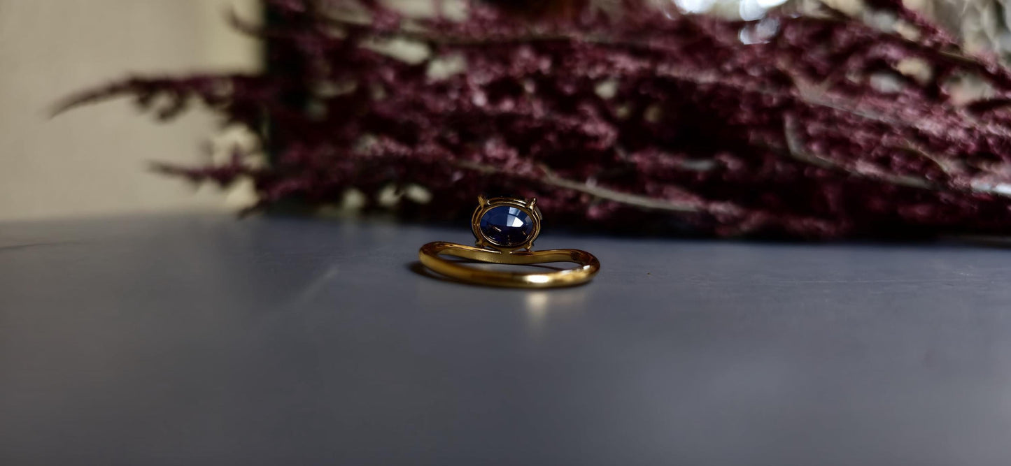 East West  set Corn flower Blue sapphire oval Cut with floating setting ring