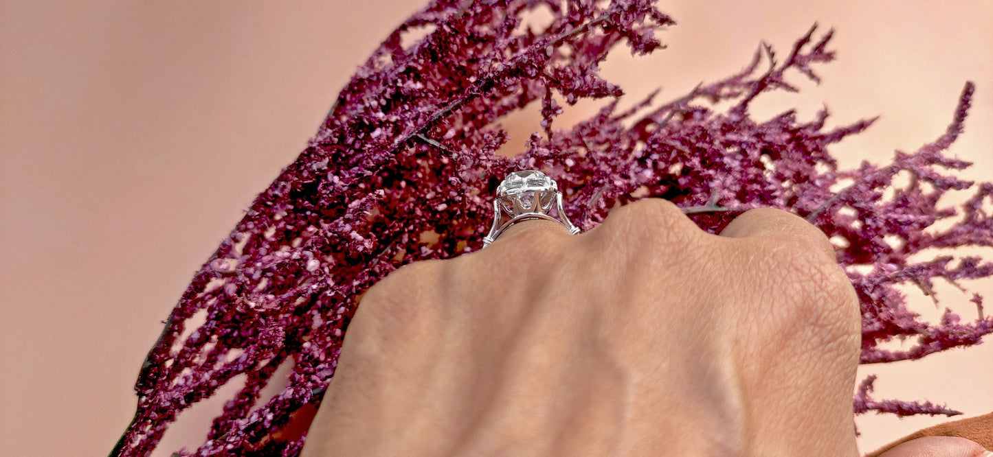 Old Mine Cushion Cut OMC Moissanite Georgian cut down set Solitaire Engagement Ring, Vintage Edwardian Ring for her, Art deco ring