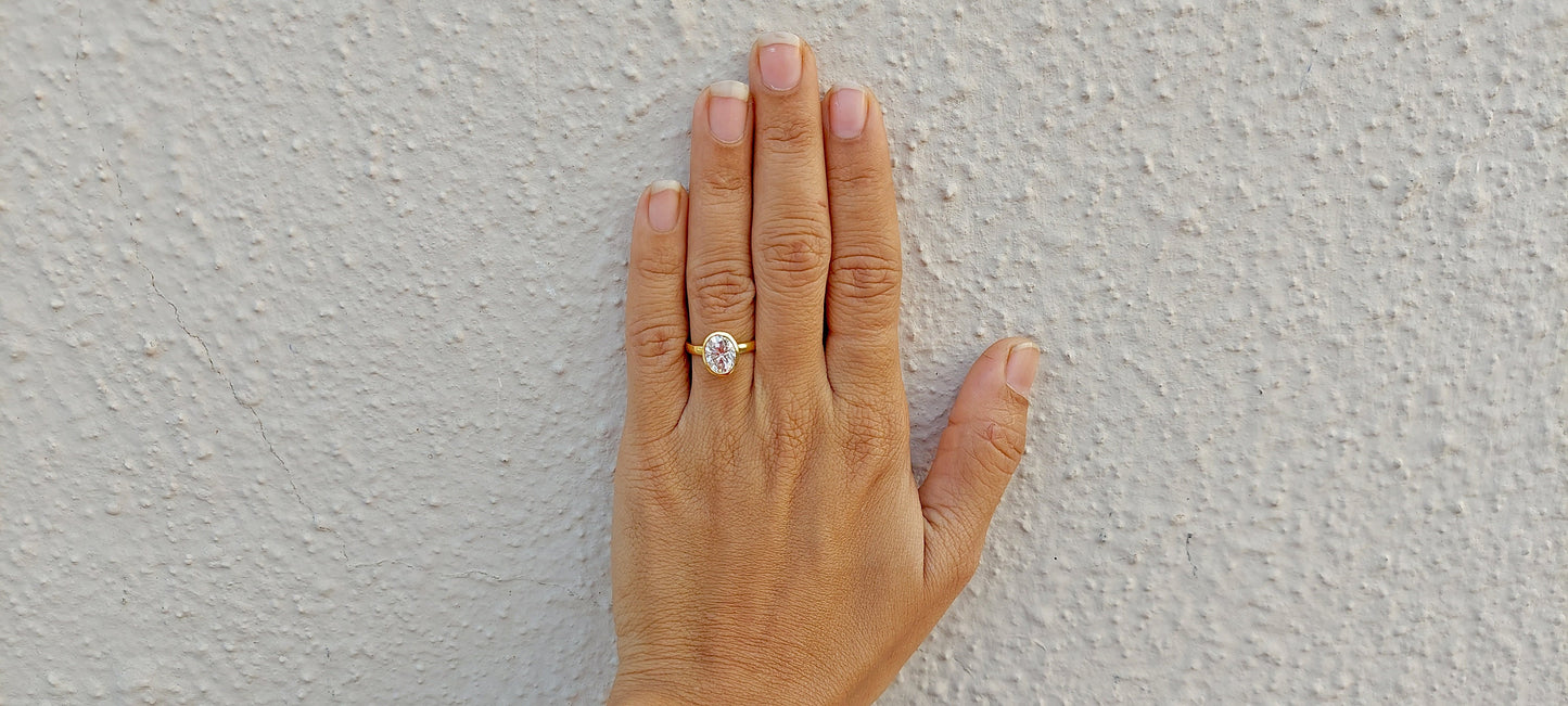 Tulip Lotus Basket Oval Bezel Moissanite Solitaire Engagement Ring, flower basket  Promise\proposal Ring.