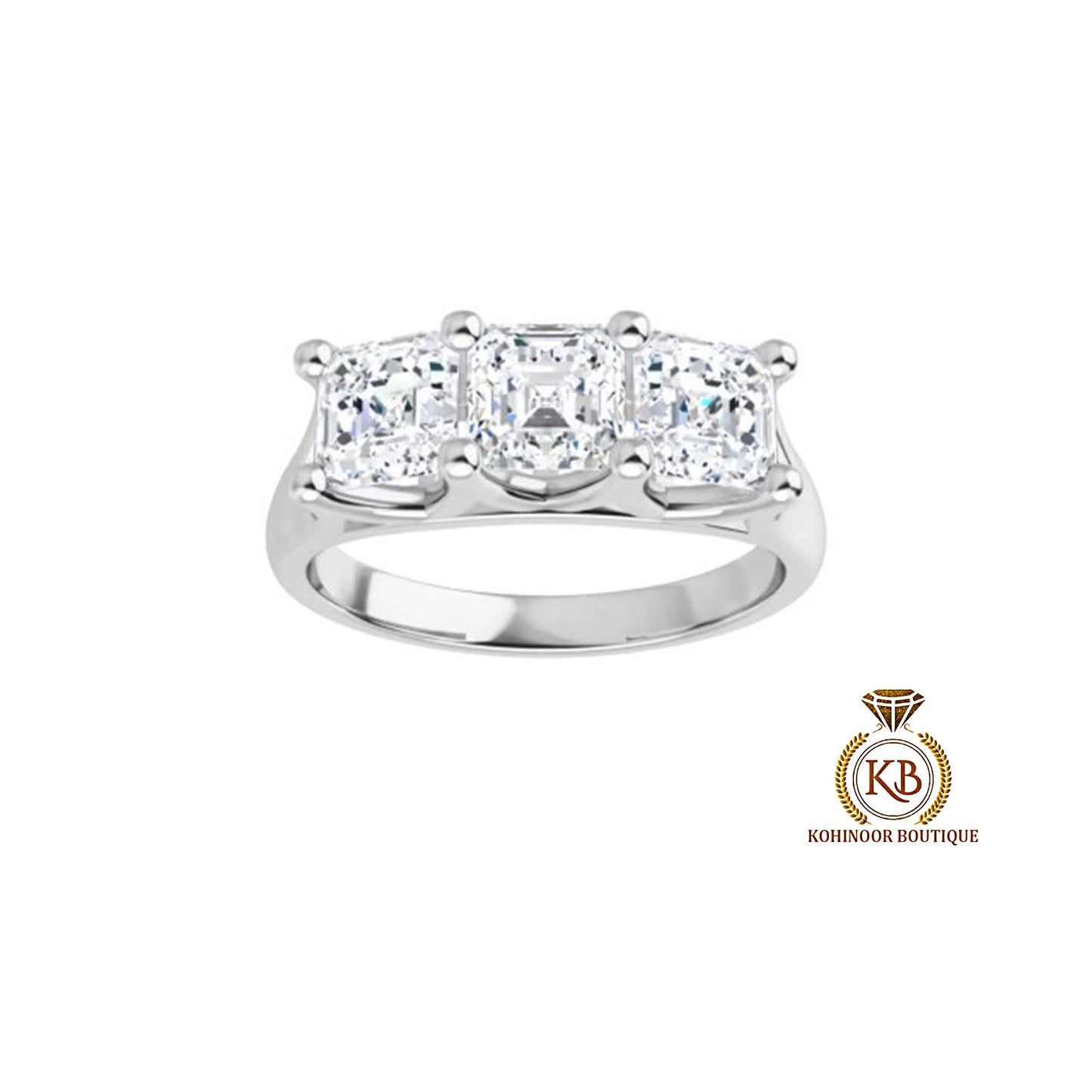 3 Stone Asscher Trellis Set Moissanite Engagement ring, ring for her, 3 stone anniversary ring, ring for women.