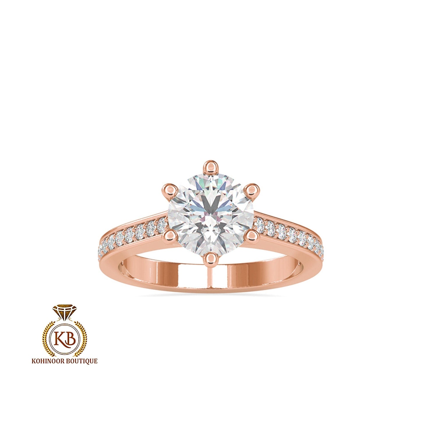 Round cut  Classic Cathedral set Moissanite with side pave Solitaire Engagement ring, Proposal Promise Ring in White\Yellow\Rose Gold