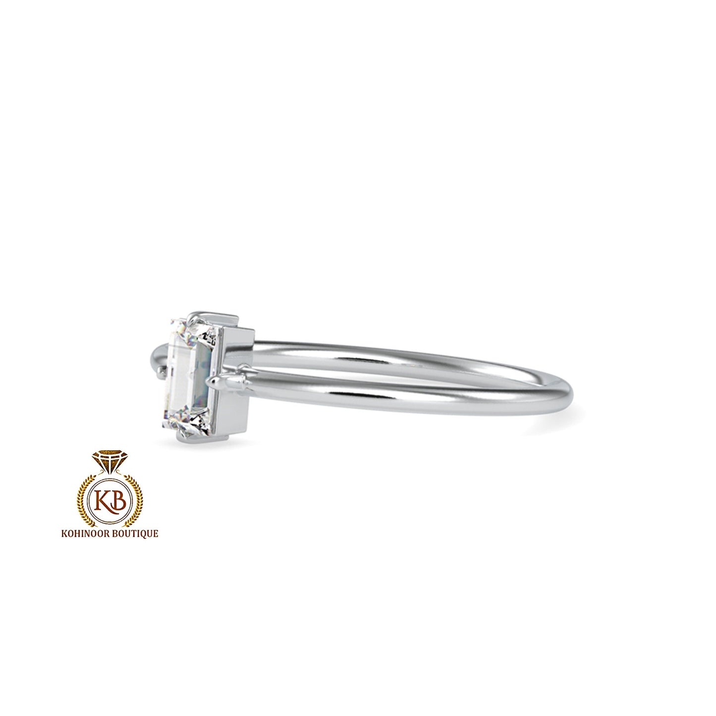 North-South-East-West like a compass Prongs Set Baguette Moissanite dainty engagement proposal ring ,Chic minimalist ring