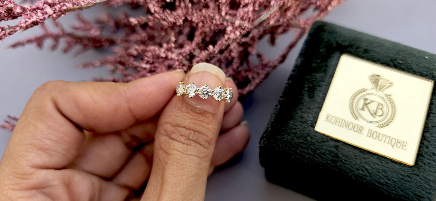 5 stone Round cut Moissanite ring, Anniversary Band, Anniversary gift for wife, ring for her, Right-hand ring, stackable band