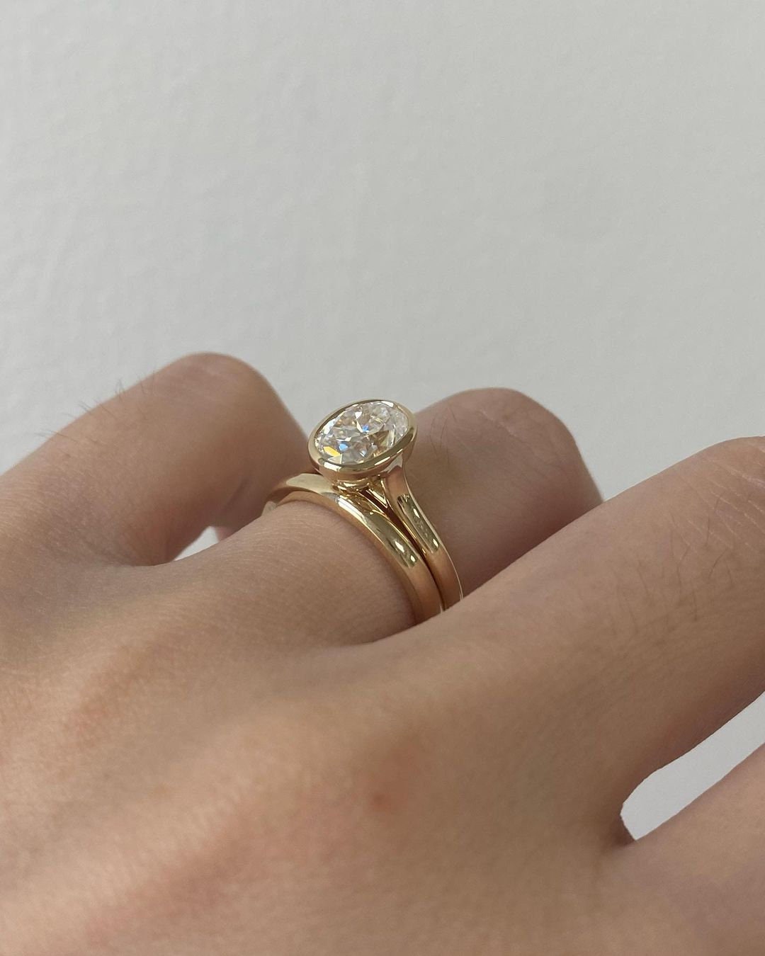 Bezel Set Oval Moissanite Solitaire Engagement ring, Cross over cathedral set Ring for her, Proposal ring, Promise ring, Ring for women