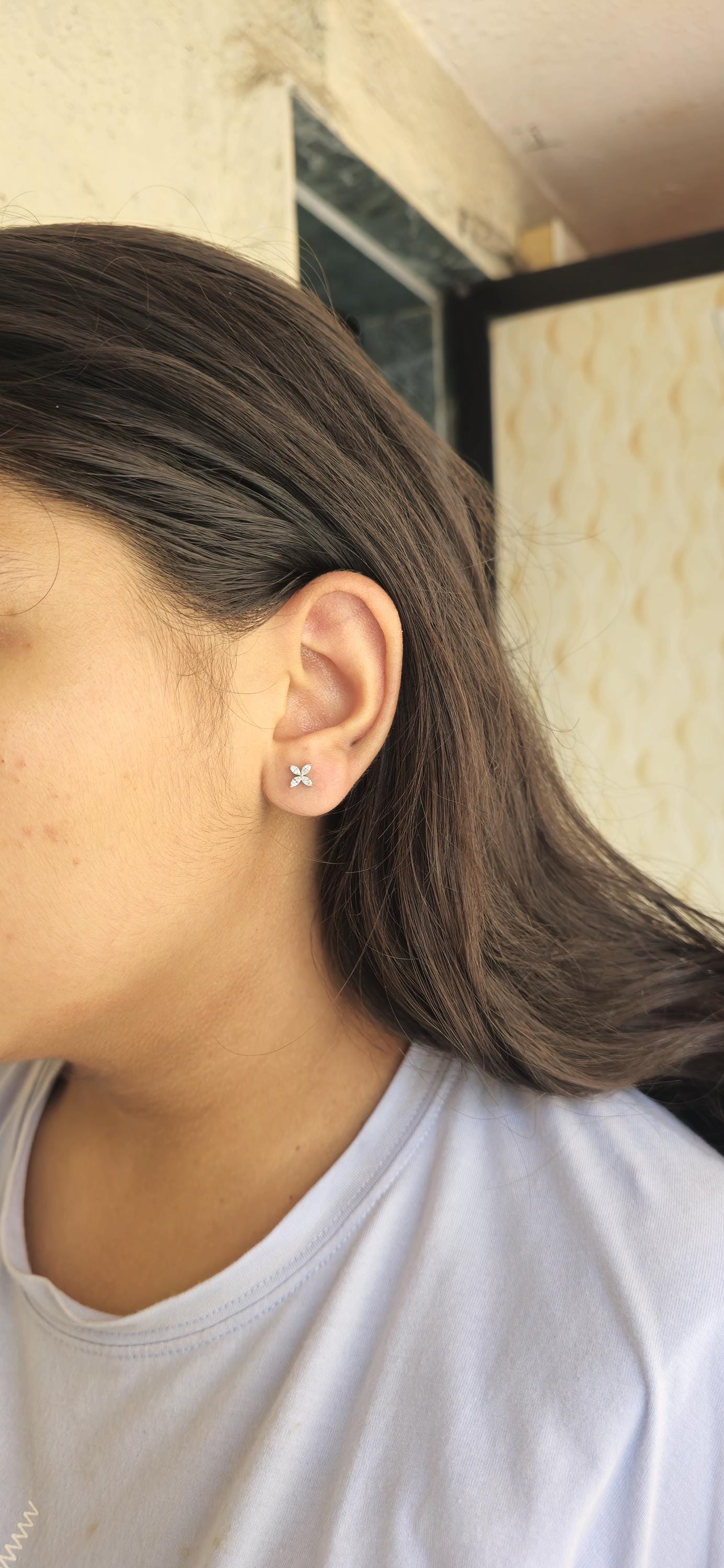 Marquise moissanite floral studs for women, earrings for girls, flower studs, dainty everyday studs, petite studs