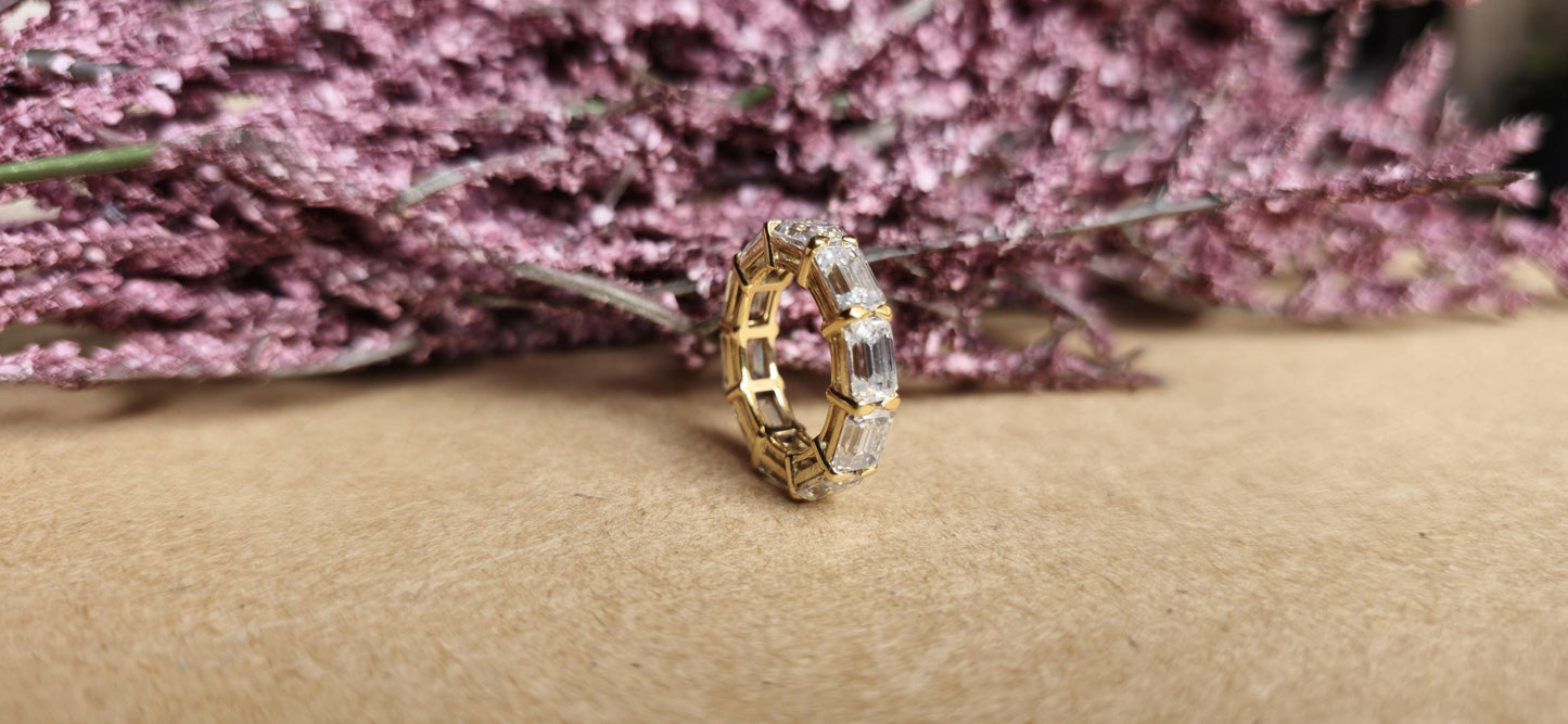 East West Set Emerald Cut Moissanite wedding band, ised in Full Eternity Ring,Stackable moissanite band,Anniversary Gift for wife