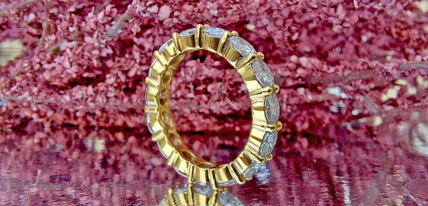 East West Oval Cut Colorless Moissanite Wedding band, Full\Half Eternity Ring, Stackable Ring in 18k\14k\10k White\Yellow\Rose Gold