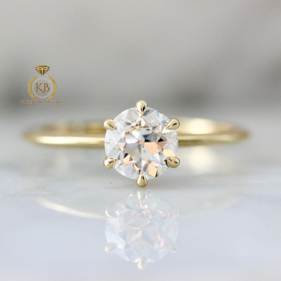 Tulip Basket set Old European Cut OEC Moissanite Solitaire Engagement Ring, Ring for her, Flower petal basket